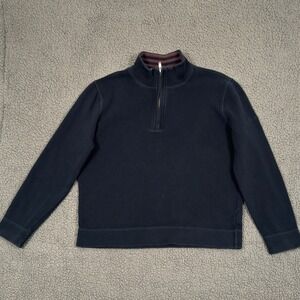 Faconnable Quarter Zip Sweater Mens Large Navy Blue Striped Pullover Preppy Neck